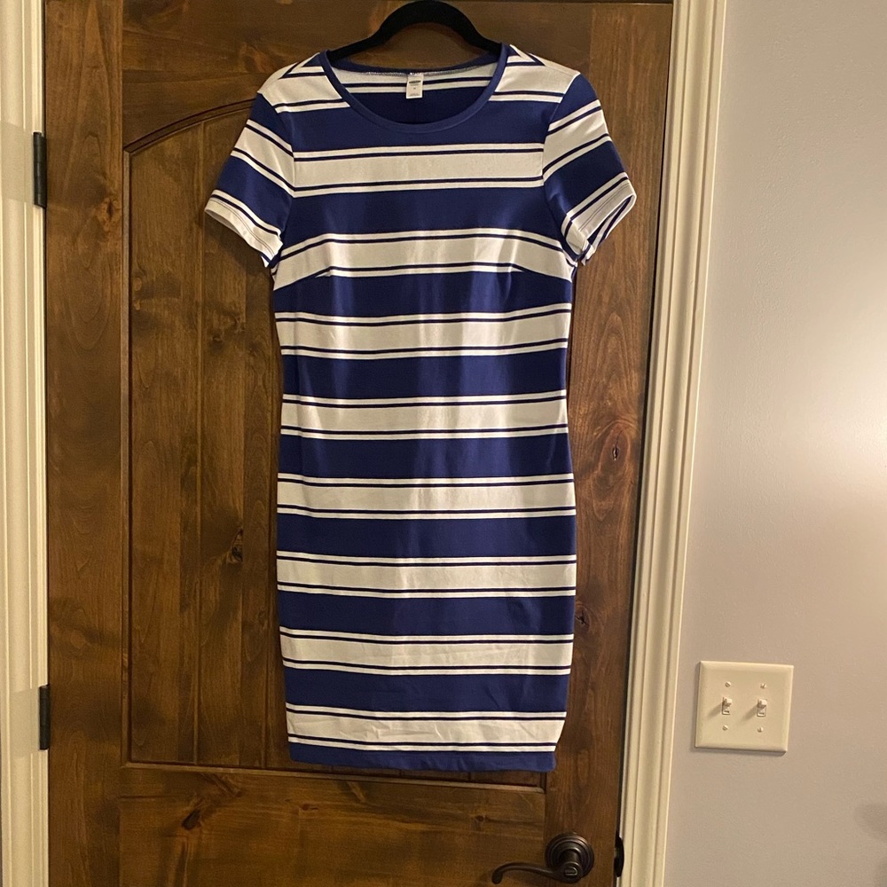blue and white stripe dress